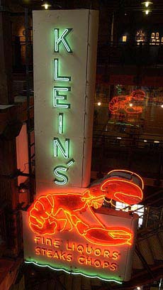 Kleins Seafood sign hanging in Heinz History Museum